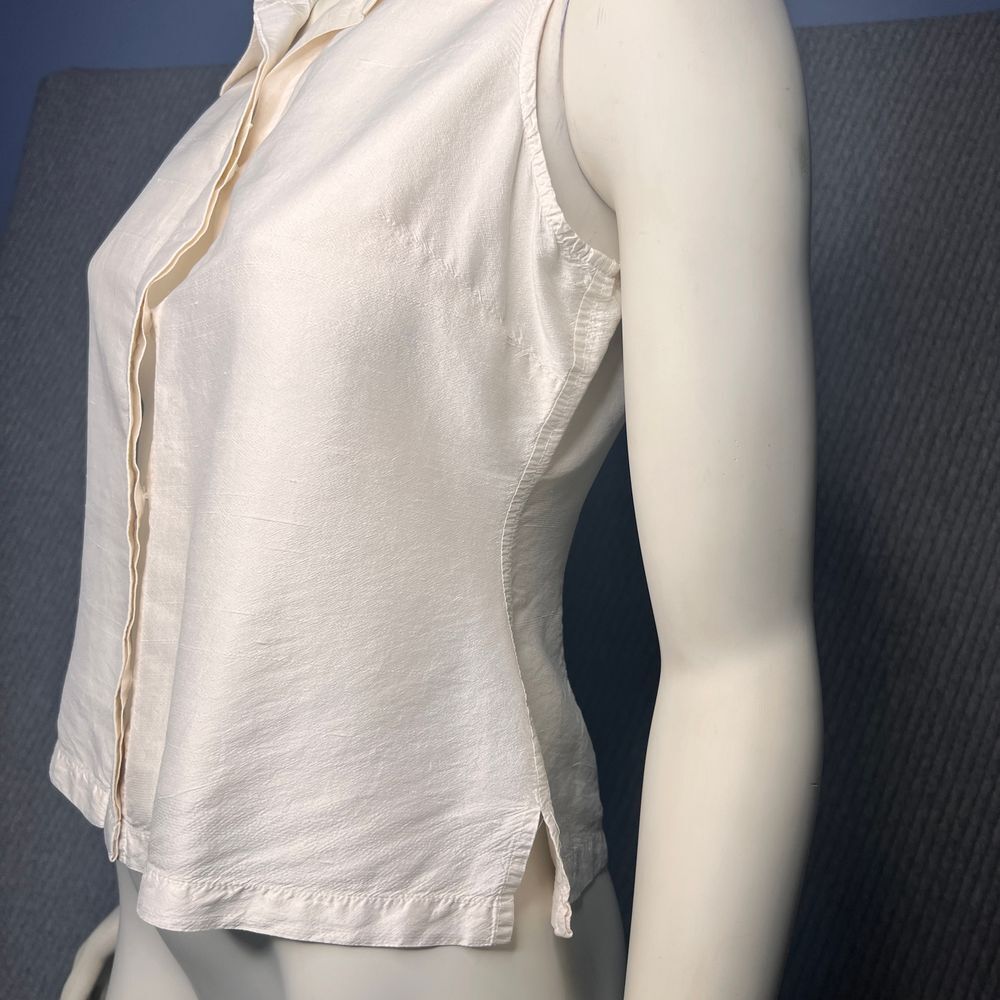 Finity Raw Silk Collared Top Shell Buttons Off Wh… - image 5