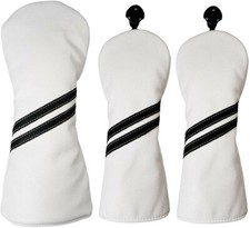 3pcs White Black Stripes Golf Wood Headcover Driver Fairway Wood 135 Head Cover
