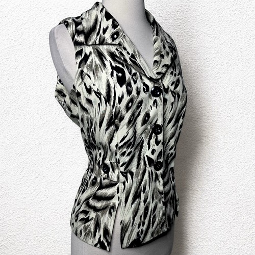DE COLECCIÓN Y2K Virgo Top Talla 12 Estampado Leopardo Halter Cuello Años 90 Mob Esposa Oficina Sirena - Imagen 3 de 12