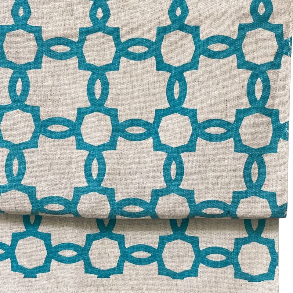 Modern Tablecloth Runner 14x72 Turquoise Natural Linen Blend - Image 2 of 4