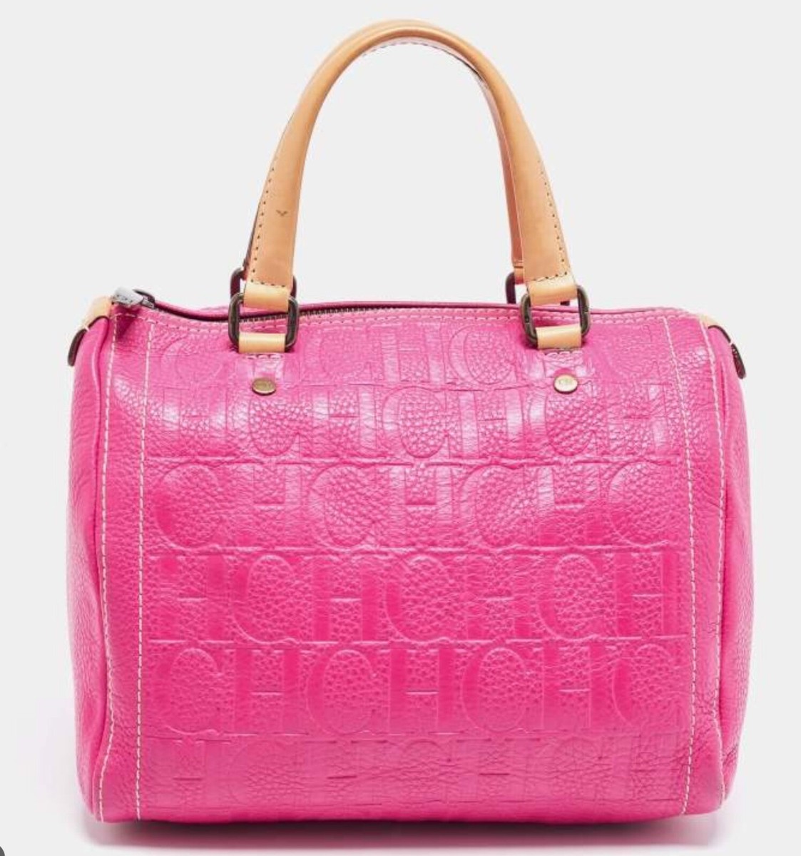 Carolina Herrera Pink/Beige Monogram Embossed Leather Andy Carolina Herrera Pink/Beige Monogram Embossed Leather Andy