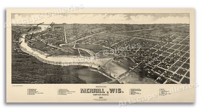 1883 Merrill Wisconsin Vintage Old Panoramic City Map - 24x48