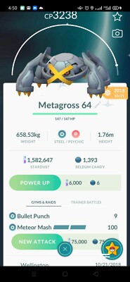 Pokemon Go Lv40 Shiny Legacy Metagross 2nd move PVP