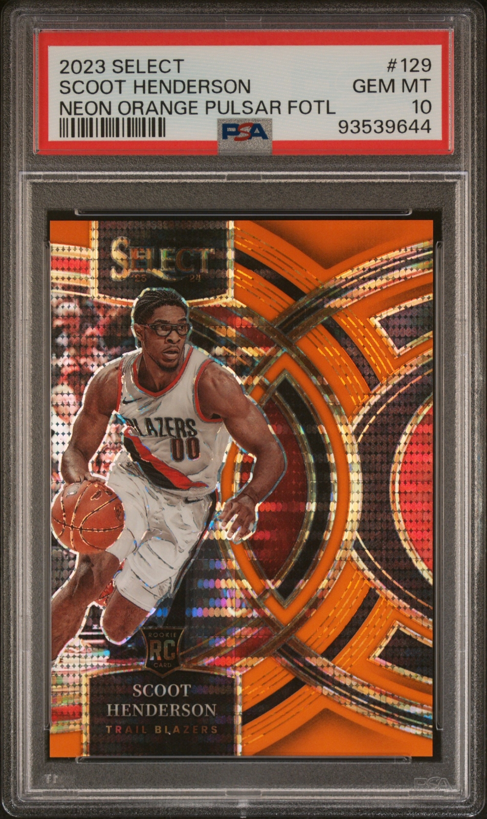 2023 PANINI SELECT NEON ORANGE PULSAR FOTL #129 SCOOT HENDERSON RC /15 PSA 10