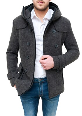 Cappotto giacca uomo grigio scuro invernale doppiopetto slim fit