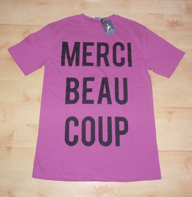 Primark Damen-Sommer-T-Shirt Merci Beaucoup fuchsiafarben neu mit Etikett   verschiedene Größen