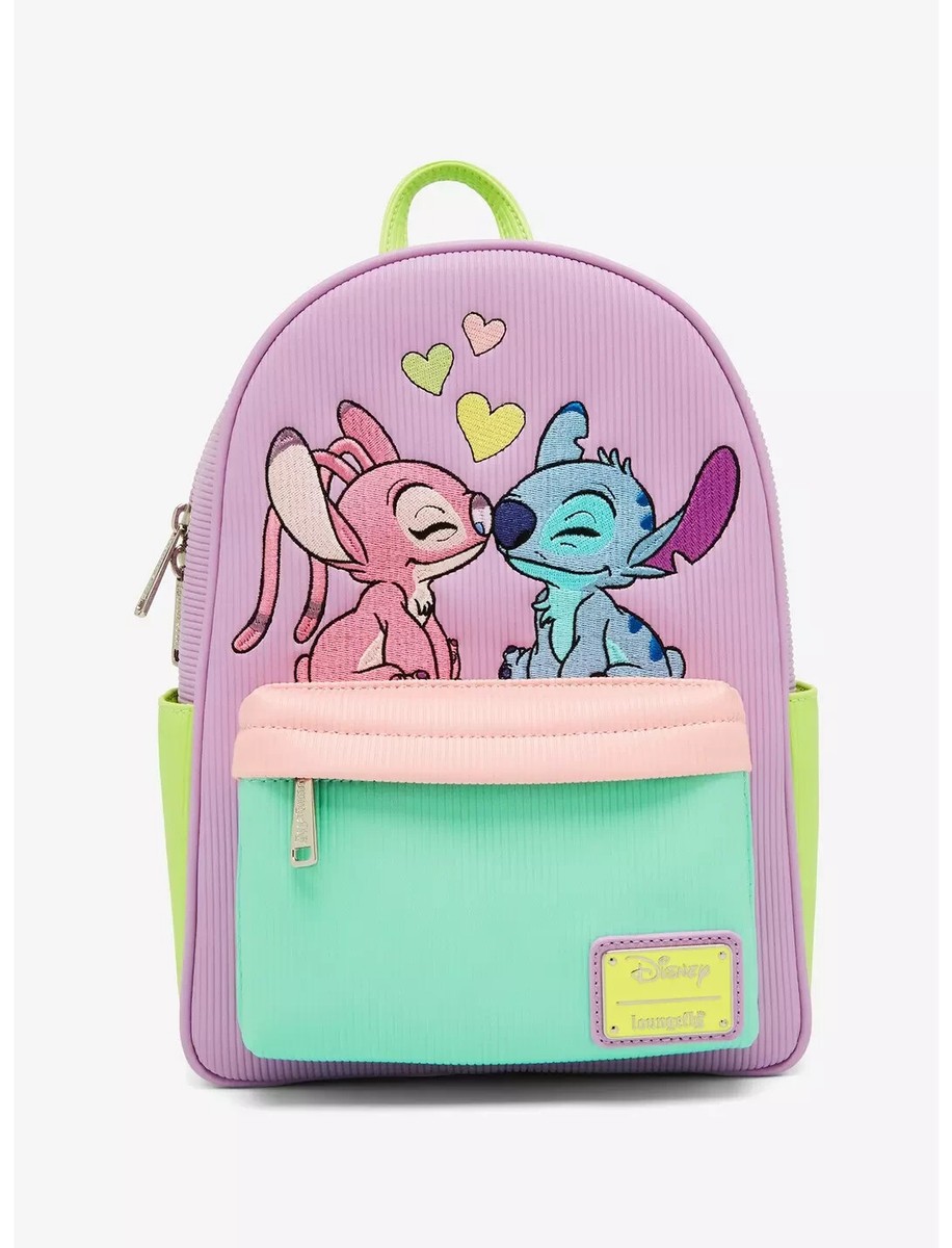 【Loungefly】Disney スティッチ＆エンジェル 総柄 バックパック Stitch & Angel Cherry Blossom All-Over Print Mini Backpack