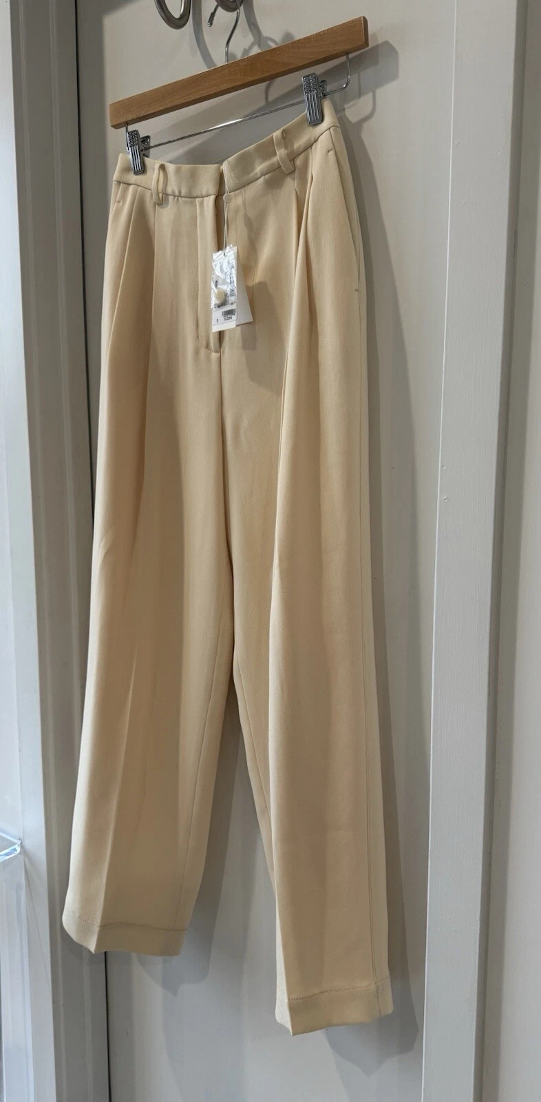 Pantaloni crepe Tory Burch avorio vita alta taglia 0 burro chiaro di luna avorio nuovi con etichette