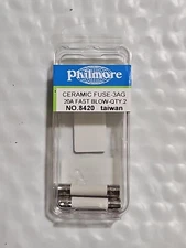 2 Pack PHILMORE 8420 Microwave Ceramic Fuse 3AG Fast Blow, 20A, 250V