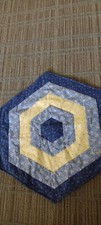 Quilted Handmade Hexagon Shape Table Topper Blue/Yellow Colors Approx 18" or 20"