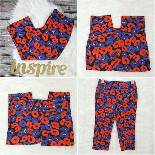 Pantalón Capri Ann Taylor Mujer 6 Rojo Púrpura Gráfico Floral Cremallera Corta Verano Trabajo - Imagen 7 de 13