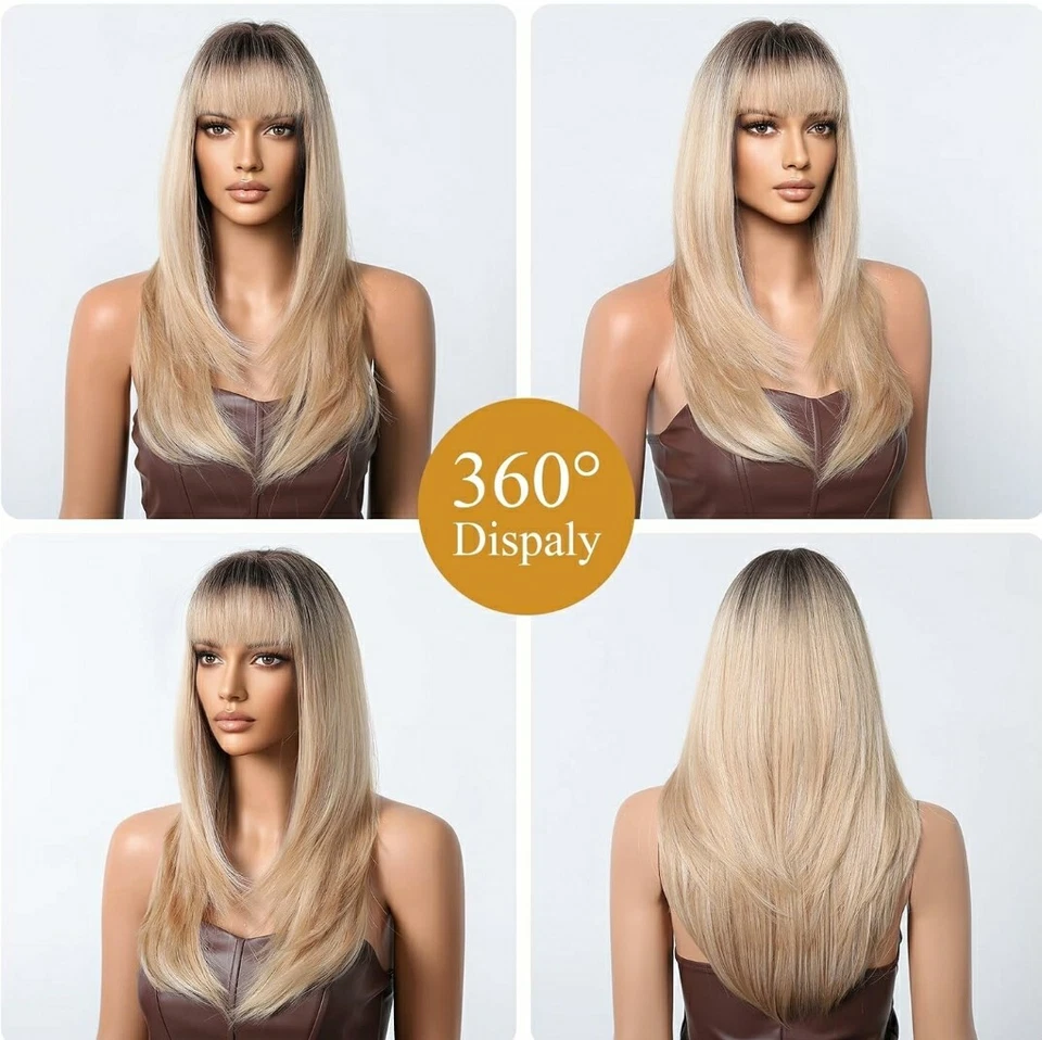 Platino RUBIO Mezcla de CABELLO HUMANO Multicolor Ondulado Rizado Flequillo Capas Foto 3 de 4