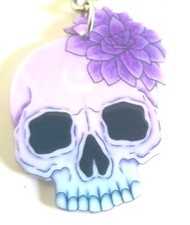 Purple Skull With Flower Vinyl Charm Keychain Halloween