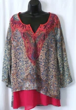 POEME BY CITRON Split Nck Dbl Layer Sheer Top 44 In Chst 30 In Lng Sz XL EXC