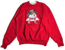 VTG Morning Sun Christmas Pullover Sweatshirt Snowman and Bird Size Medium M