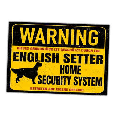 English Setter Dog Schild Warning Security System Türschild Hundeschild Warnschi