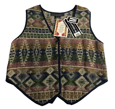 Vintage New Identity Hand Woven Tapestry Vest Women M Aztec Southwestern Western