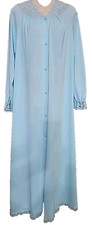 Shadowline Nightgown/ Robe Button Up Lace Flowers Details Lt Blue Small