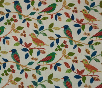 TEMPO AVIAN MULTI GREEN ORANGE ABSTRACT BIRDS MULTIUSE FABRIC 1.7 YARDS 54''W