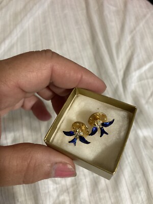 Ballou Reg d Tac Lapel Vintage Pair Bluebird Pins Blue Enamel Rhinestone Signed