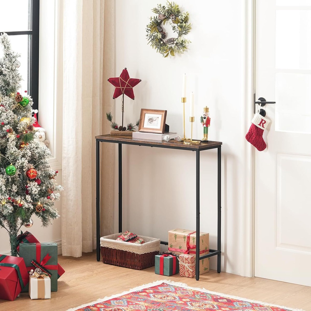 Tavolo Console Ingresso 75x22x75 Cm - HOOBRO Con Ripiano, Stile Vintage Marrone