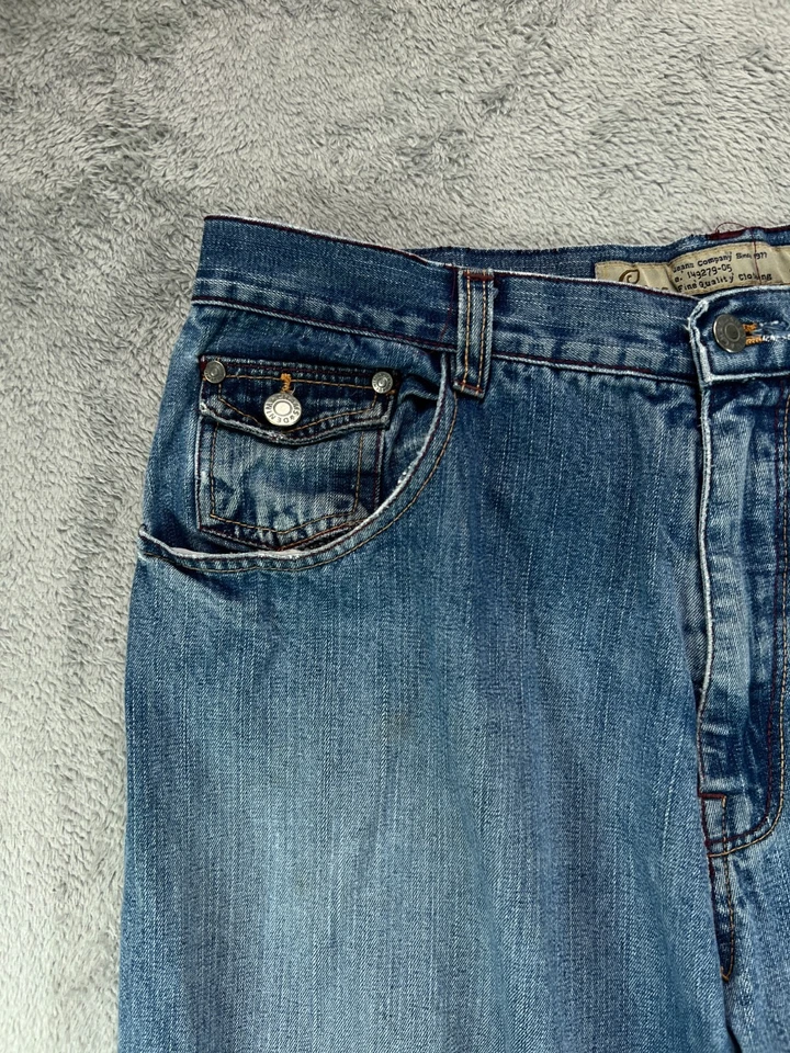 Chams Mens Jeans 36 Blue Jean Denim Straight Wide Leg Distressed Actual 34x29.5 - Image 2 of 4