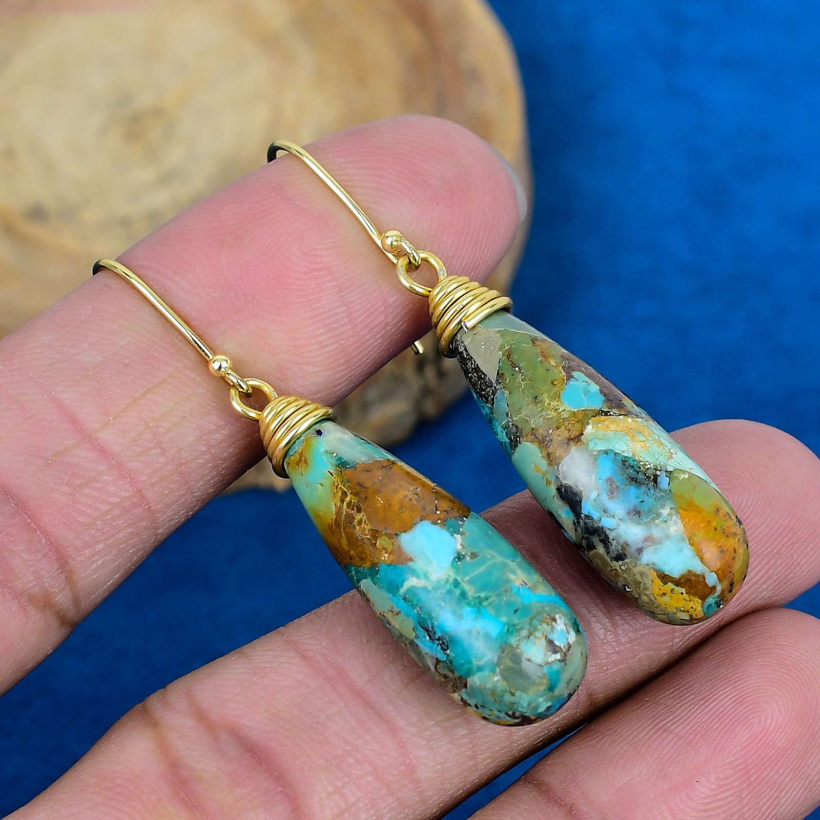 Boulder Turquoise Teardrop Earrings, Gold Vermeil, Sterling Silver, Boho Jewelry