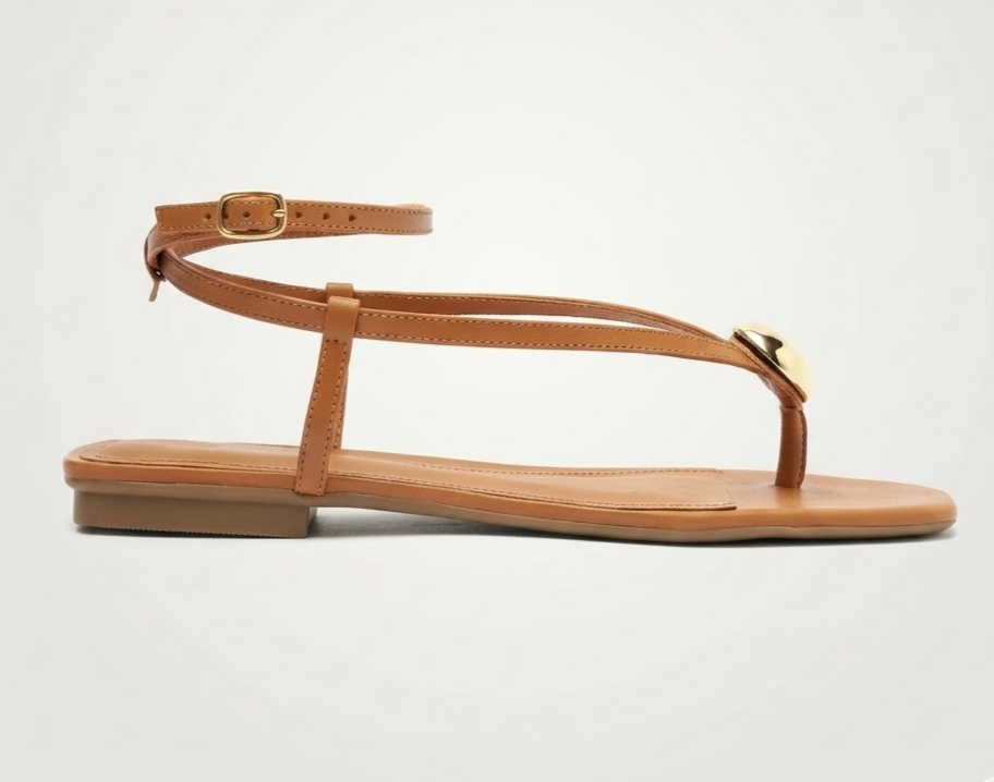 Arezzo Zuri Square Toe Flat Sandals Ankle Straps Brown Leather Women's Size 9 B