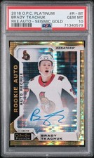 2018 O-PEE-CHEE PLATINUM BRADY TKACHUK ROOKIE AUTO SEISMIC GOLD RC /25 PSA 10