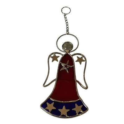 3D Stained Glass Angel Red Blue Stars 5.75  Sun Catcher Patriotic