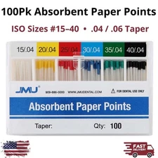 JMU 100Pcs Absorbent Paper Points Taper .04 .06 Sizes #15-40 Endo Root Canal RC
