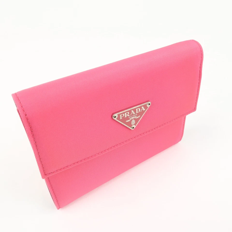 Mini Cartera Compacta Prada Triángulo Logo Tessuto Nylon Rosa Neón Auténtica Usada Envío Gratis Foto 4 de 4