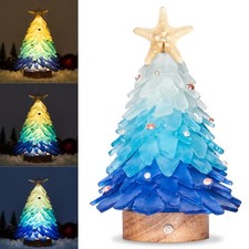 Sea Glass Christmas Tree - Handcrafted Mini Christmas Tree with LED Lights, B...
