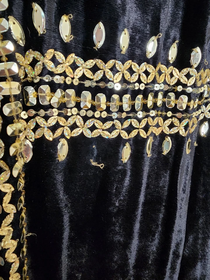 Size Small Boston Proper Crushed Black Velvet Gold Embellished Long Light Jacket - Image 4 of 4