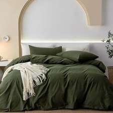 100 Washed Cotton Duvet Cover Set 3 King 104"x90" Olive Green no Comforter 