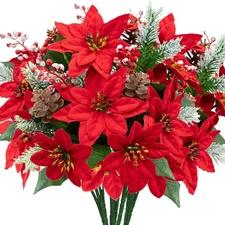 4 Pack Poinsettias Artificial Christmas Flowers Silk Poinsettia Flowers Artif...