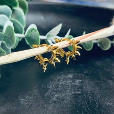 Celestial Starburst Huggie Hoops  Yellow Gold Plated Star Dangle Earrings