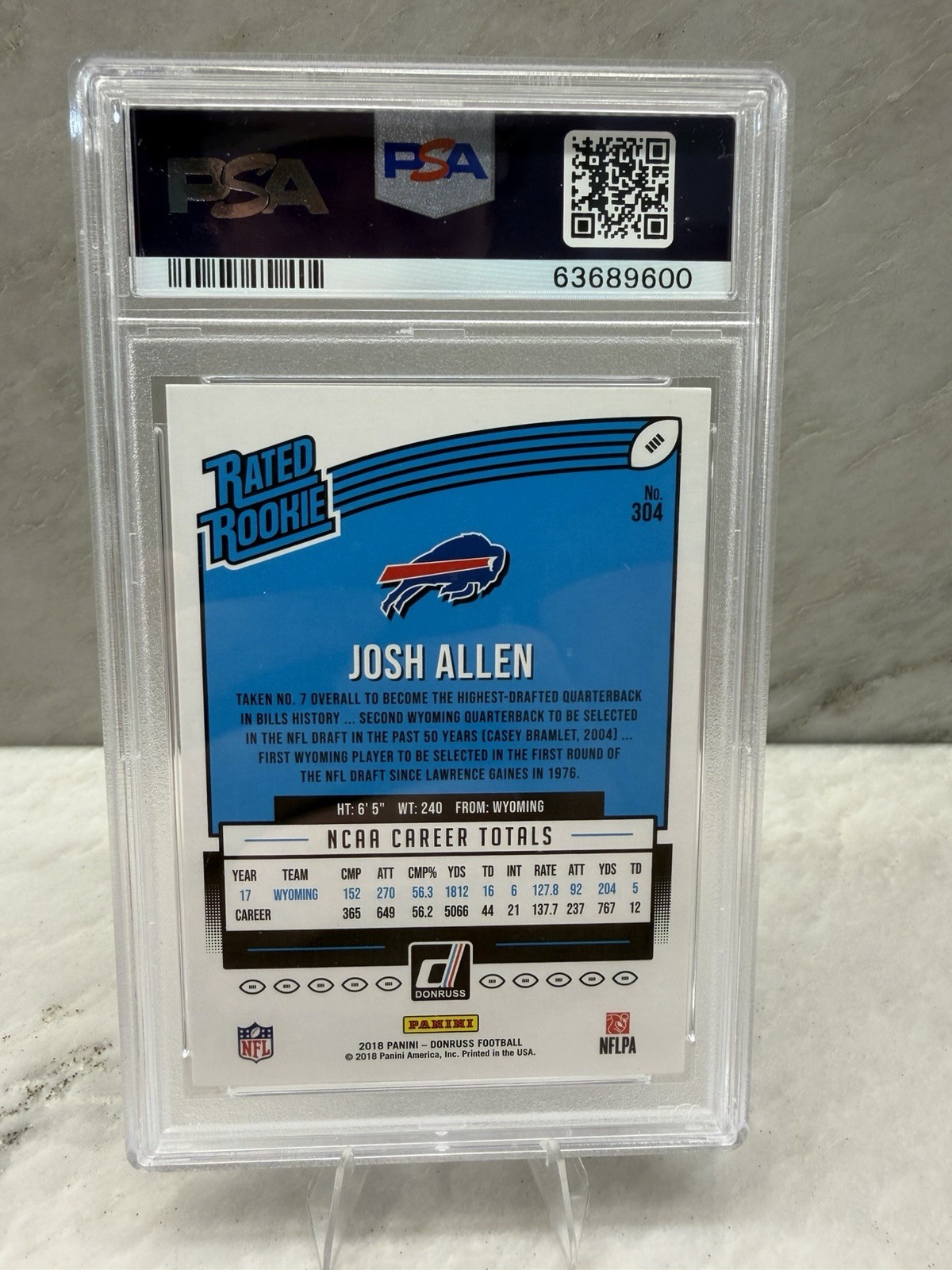 2018 Panini Donruss - Rated Rookie Josh Allen #304 (RC) PSA 10 view 2
