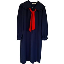 Vtg Schrader Sport NY Navy Dress Size Medium Red Tie Minimalist Office Casual