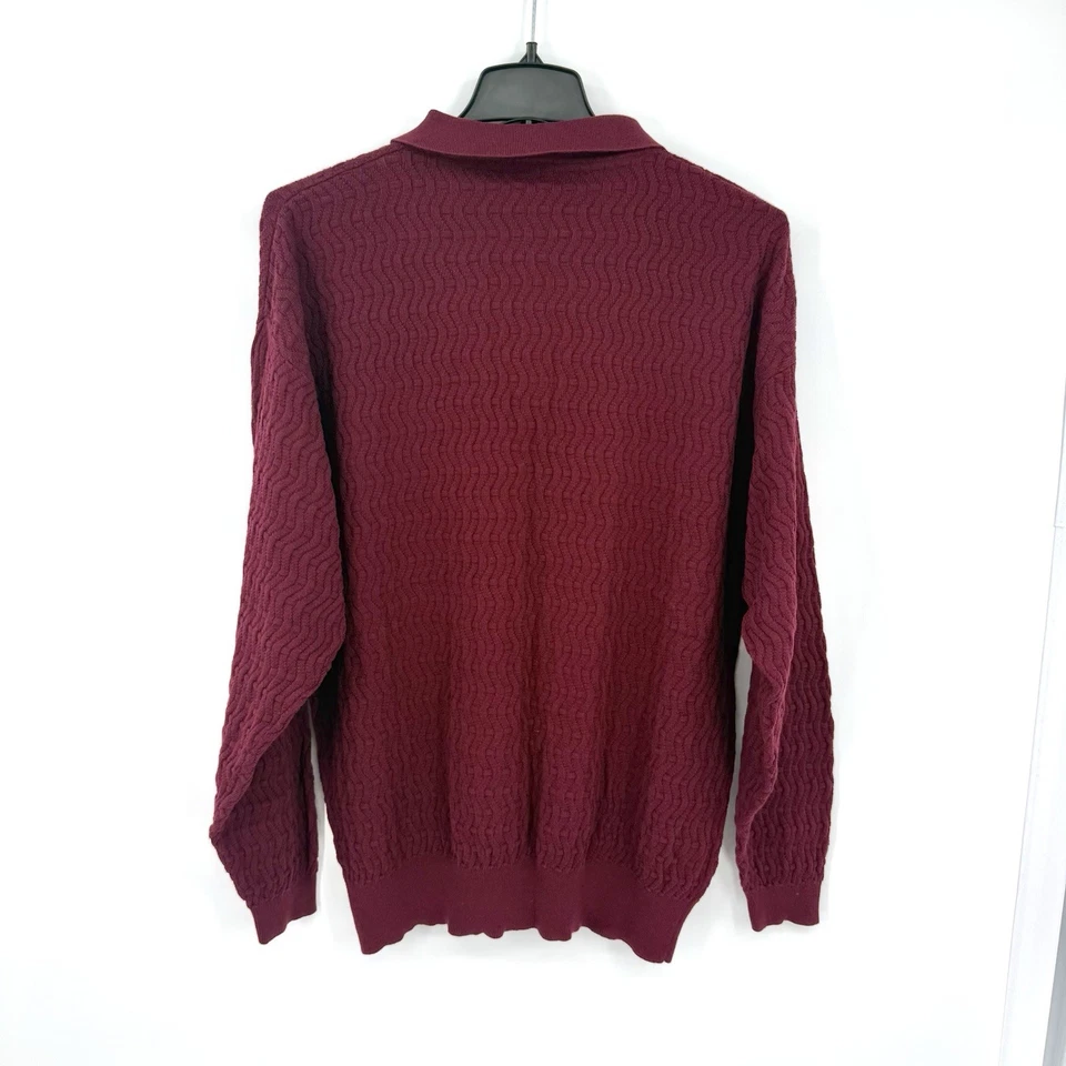 1990's Vintage Pendleton Burgundy Cotton Knit Sweater Pullover Mens XL Collared - Image 3 of 4