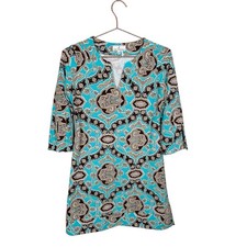 Jude Connally Turquoise Brown Megan Paisley Tunic Mini Dress Women’s XS