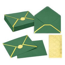 50 Pcs A7 7.3x5.3" Gold Border Envelopes for Wedding Invitation, Dark Green
