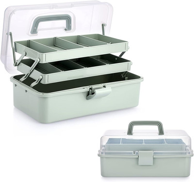 3-Layer Plastic Dividing Storage Craft Organizer with Adjustable Spacers and Por