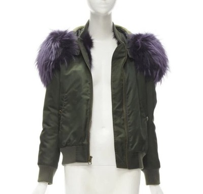 MR AND MRS ITALY green nylon purple fox fur fully lined MA-1