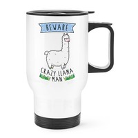 Beware VerrüCkte Lama Mann Reisetasse Tasse Mit Griff - Lustig Tier Thermo