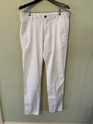 Emporio Armani Men's White Cotton Casual Pants Flat Front Straight Leg