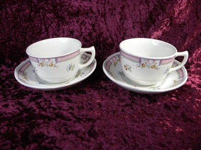 Alice by Laura Ashley Made in England 2 Tea / Coffee Cups w/ Saucers Very Nice