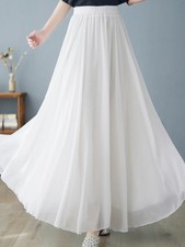 Women's Chiffon Skirt Stretch High-waisted Slimming Skirt A-line Long Skirt
