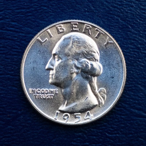 1954 Washington Silver Quarter, Uncirculated Condition, Good Luster F21