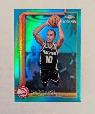 2025-26 Topps Chrome Update Zaccharie Risacher /199 Aqua Refractor SP #88 Hawks